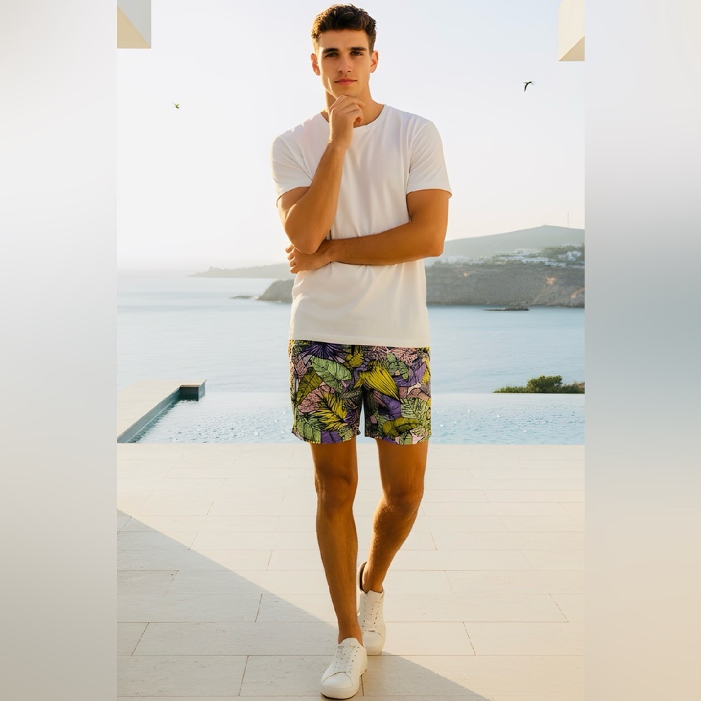 NWT Drill Clothing Co SZ S pink/purple multicolor tropical leaf print shorts